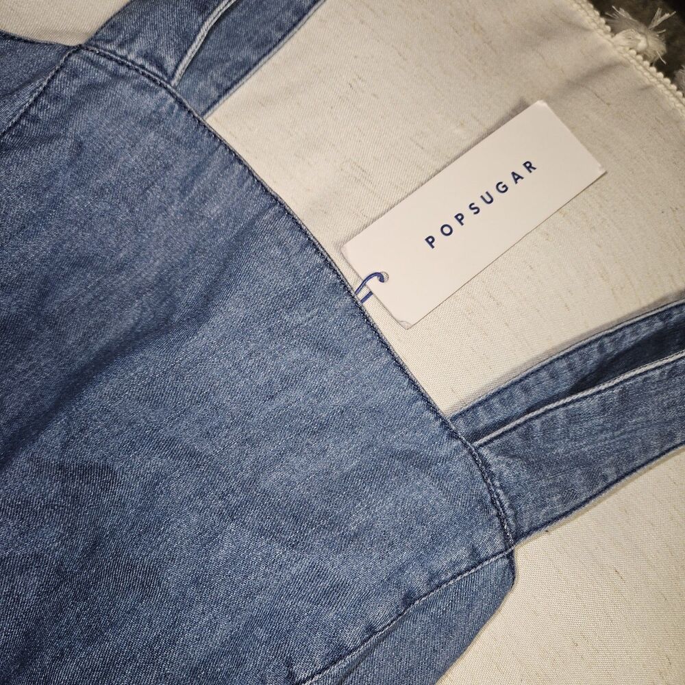 POPSUGAR Women’s Chambray Denim Long Dress Size M Tie Back Blue New Sleeveless - Picture 4 of 10
